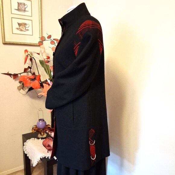 NWT Simon Chang Women's Black Wool Blend Lined Jacket Pea Coat Warm Outerwear L - Picture 6 of 13